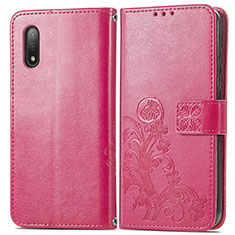 Leather Case Stands Flip Flowers Cover Holder for Sony Xperia Ace II SO-41B Red