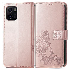 Leather Case Stands Flip Flowers Cover Holder for Vivo Y01A Pink