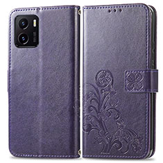 Leather Case Stands Flip Flowers Cover Holder for Vivo Y01A Purple