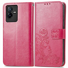 Leather Case Stands Flip Flowers Cover Holder for Vivo Y73t Red