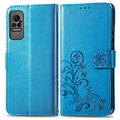 Leather Case Stands Flip Flowers Cover Holder for Xiaomi Civi 1S 5G Blue