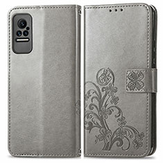 Leather Case Stands Flip Flowers Cover Holder for Xiaomi Civi 1S 5G Gray