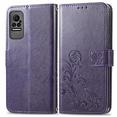 Leather Case Stands Flip Flowers Cover Holder for Xiaomi Civi 1S 5G Purple