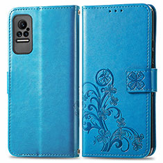 Leather Case Stands Flip Flowers Cover Holder for Xiaomi Civi 5G Blue