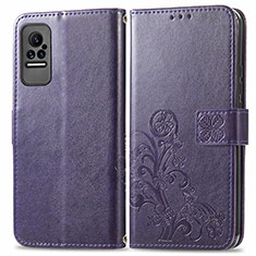 Leather Case Stands Flip Flowers Cover Holder for Xiaomi Civi 5G Purple