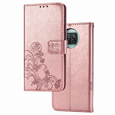 Leather Case Stands Flip Flowers Cover Holder for Xiaomi Mi 10i 5G Pink