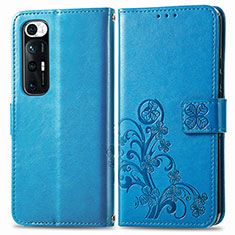 Leather Case Stands Flip Flowers Cover Holder for Xiaomi Mi 10S 5G Blue