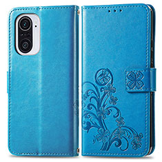 Leather Case Stands Flip Flowers Cover Holder for Xiaomi Mi 11i 5G Blue