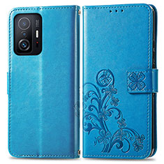 Leather Case Stands Flip Flowers Cover Holder for Xiaomi Mi 11T Pro 5G Blue