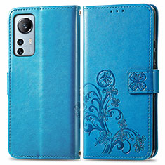 Leather Case Stands Flip Flowers Cover Holder for Xiaomi Mi 12S 5G Blue