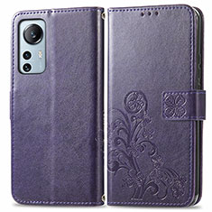 Leather Case Stands Flip Flowers Cover Holder for Xiaomi Mi 12S 5G Purple