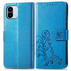 Leather Case Stands Flip Flowers Cover Holder for Xiaomi Poco C50 Blue