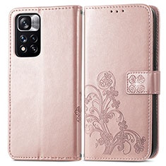 Leather Case Stands Flip Flowers Cover Holder for Xiaomi Poco X4 NFC Pink