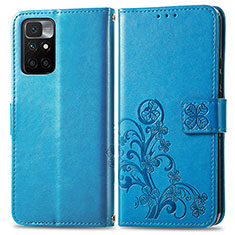 Leather Case Stands Flip Flowers Cover Holder for Xiaomi Redmi 10 (2022) Blue