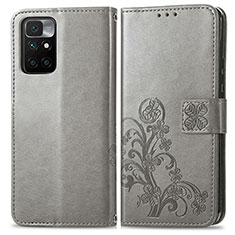 Leather Case Stands Flip Flowers Cover Holder for Xiaomi Redmi 10 (2022) Gray