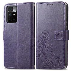 Leather Case Stands Flip Flowers Cover Holder for Xiaomi Redmi 10 (2022) Purple