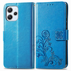 Leather Case Stands Flip Flowers Cover Holder for Xiaomi Redmi 12 4G Blue