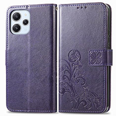 Leather Case Stands Flip Flowers Cover Holder for Xiaomi Redmi 12 4G Purple