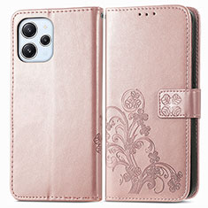 Leather Case Stands Flip Flowers Cover Holder for Xiaomi Redmi 12 4G Rose Gold