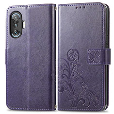 Leather Case Stands Flip Flowers Cover Holder for Xiaomi Redmi K40 Gaming 5G Purple