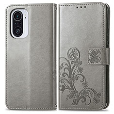 Leather Case Stands Flip Flowers Cover Holder for Xiaomi Redmi K40 Pro 5G Gray