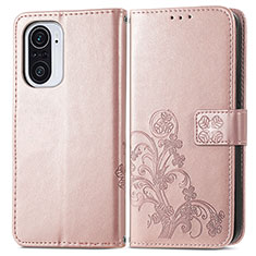 Leather Case Stands Flip Flowers Cover Holder for Xiaomi Redmi K40 Pro 5G Pink