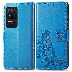 Leather Case Stands Flip Flowers Cover Holder for Xiaomi Redmi K40S 5G Blue