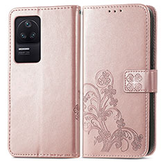 Leather Case Stands Flip Flowers Cover Holder for Xiaomi Redmi K40S 5G Pink