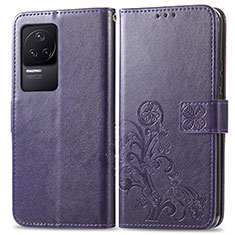 Leather Case Stands Flip Flowers Cover Holder for Xiaomi Redmi K50 5G Purple