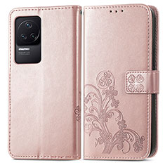 Leather Case Stands Flip Flowers Cover Holder for Xiaomi Redmi K50 Pro 5G Pink