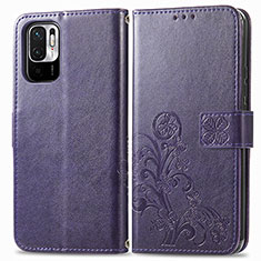 Leather Case Stands Flip Flowers Cover Holder for Xiaomi Redmi Note 10 JE 5G Purple