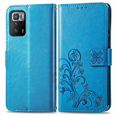 Leather Case Stands Flip Flowers Cover Holder for Xiaomi Redmi Note 10 Pro 5G Blue