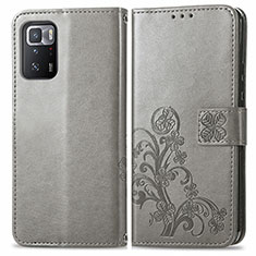 Leather Case Stands Flip Flowers Cover Holder for Xiaomi Redmi Note 10 Pro 5G Gray
