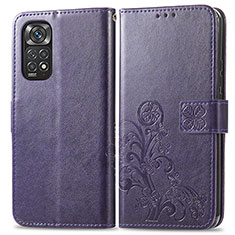 Leather Case Stands Flip Flowers Cover Holder for Xiaomi Redmi Note 11 4G (2022) Purple