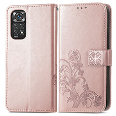 Leather Case Stands Flip Flowers Cover Holder for Xiaomi Redmi Note 11 Pro 4G Pink