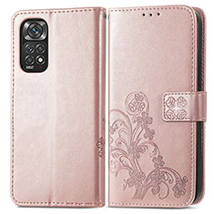 Leather Case Stands Flip Flowers Cover Holder for Xiaomi Redmi Note 11 Pro 5G Pink