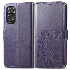 Leather Case Stands Flip Flowers Cover Holder for Xiaomi Redmi Note 11 Pro 5G Purple