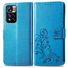 Leather Case Stands Flip Flowers Cover Holder for Xiaomi Redmi Note 11 Pro+ Plus 5G Blue