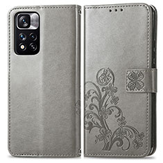 Leather Case Stands Flip Flowers Cover Holder for Xiaomi Redmi Note 11 Pro+ Plus 5G Gray