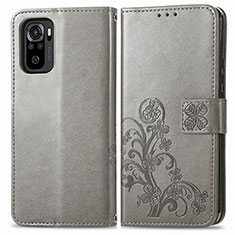 Leather Case Stands Flip Flowers Cover Holder for Xiaomi Redmi Note 11 SE India 4G Gray