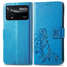 Leather Case Stands Flip Flowers Cover Holder for Xiaomi Redmi Note 11E Pro 5G Blue
