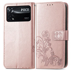 Leather Case Stands Flip Flowers Cover Holder for Xiaomi Redmi Note 11E Pro 5G Pink