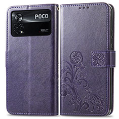 Leather Case Stands Flip Flowers Cover Holder for Xiaomi Redmi Note 11E Pro 5G Purple