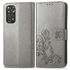 Leather Case Stands Flip Flowers Cover Holder for Xiaomi Redmi Note 11S 4G Gray