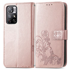 Leather Case Stands Flip Flowers Cover Holder for Xiaomi Redmi Note 11T 5G Pink