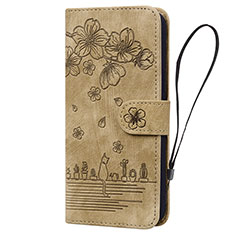 Leather Case Stands Flip Flowers Cover Holder HF2 for Huawei Honor 90 5G Brown