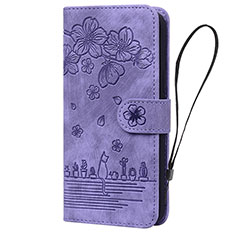 Leather Case Stands Flip Flowers Cover Holder HF2 for Huawei Honor 90 5G Purple