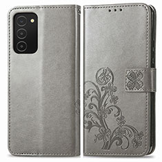 Leather Case Stands Flip Flowers Cover Holder S01D for Samsung Galaxy A03s Gray