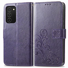 Leather Case Stands Flip Flowers Cover Holder S01D for Samsung Galaxy A03s Purple