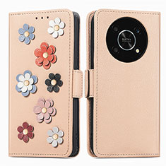 Leather Case Stands Flip Flowers Cover Holder S02D for Huawei Enjoy 50 Pro Khaki